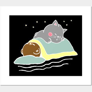 Sleeping Bear & Kitty (Light) Posters and Art